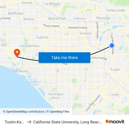 Tustin-Katella to California State University, Long Beach (CSULB) map