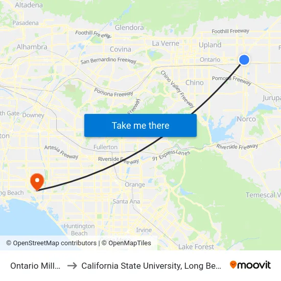 Ontario Mills Mall to California State University, Long Beach (CSULB) map
