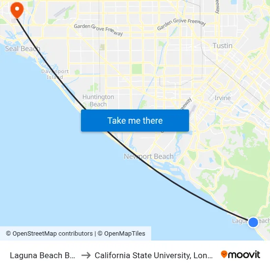 Laguna Beach Bus Station to California State University, Long Beach (CSULB) map