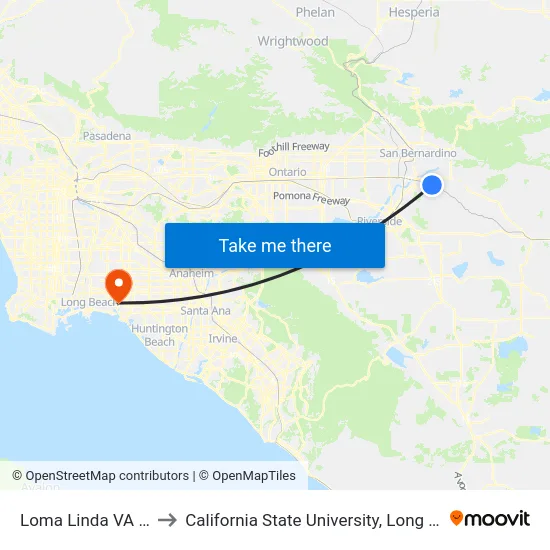 Loma Linda VA Hospital to California State University, Long Beach (CSULB) map
