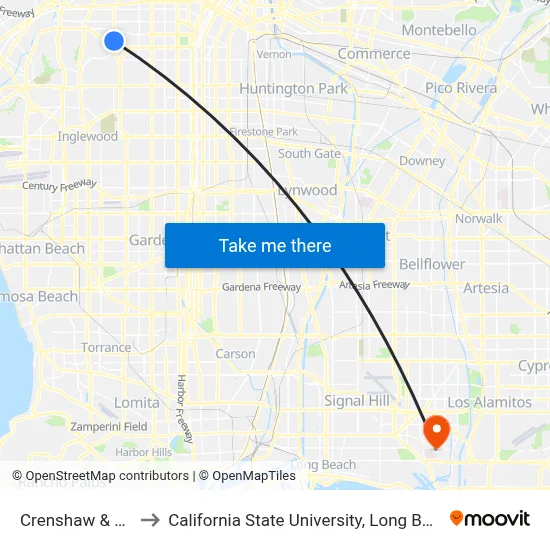 Crenshaw & 39th St to California State University, Long Beach (CSULB) map