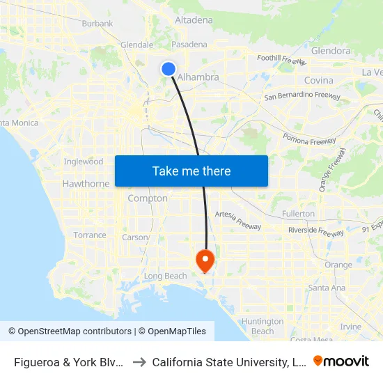 Figueroa & York Blvd. (Westbound) to California State University, Long Beach (CSULB) map