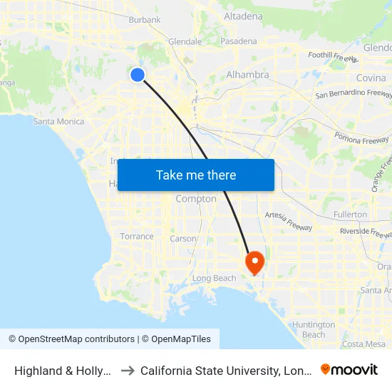 Highland & Hollywood Blvd. to California State University, Long Beach (CSULB) map