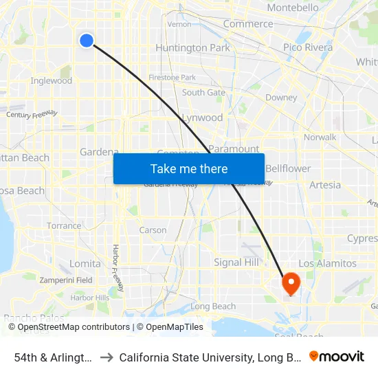 54th & Arlington Ave. to California State University, Long Beach (CSULB) map