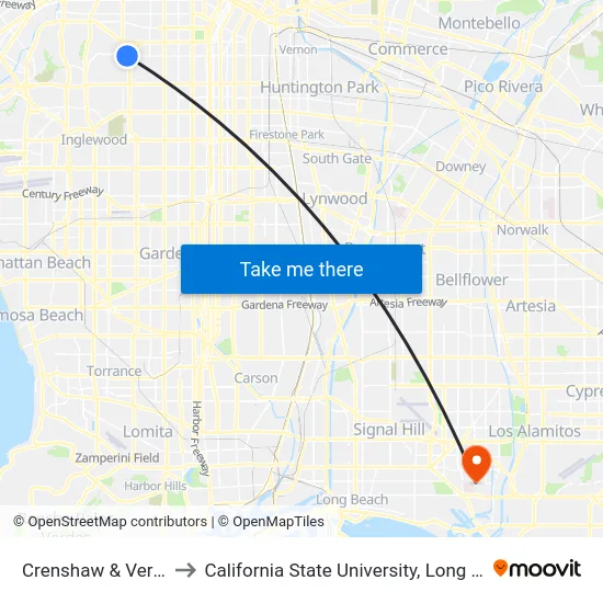 Crenshaw & Vernon Ave. to California State University, Long Beach (CSULB) map