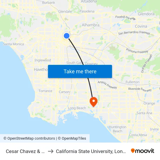 Cesar Chavez & Broadway to California State University, Long Beach (CSULB) map