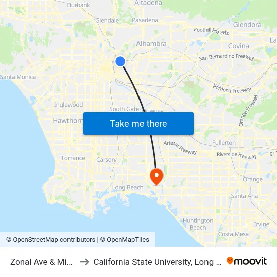 Zonal Ave & Mission Rd. to California State University, Long Beach (CSULB) map