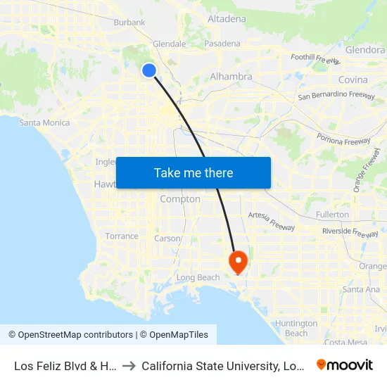 Los Feliz Blvd & Hillhurst Ave to California State University, Long Beach (CSULB) map