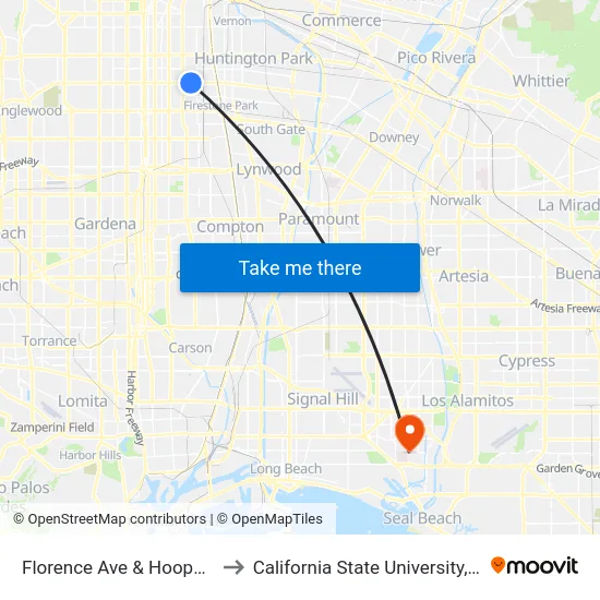 Florence Ave & Hooper Ave (Eastbound) to California State University, Long Beach (CSULB) map