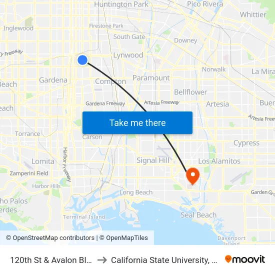 120th St & Avalon Blvd (Westbound) to California State University, Long Beach (CSULB) map