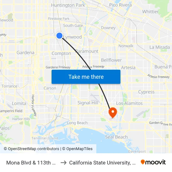 Mona Blvd & 113th St (Southbound) to California State University, Long Beach (CSULB) map