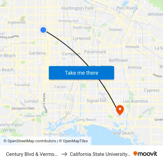 Century Blvd & Vermont Ave (Westbound) to California State University, Long Beach (CSULB) map