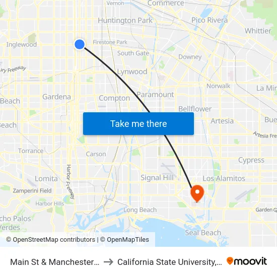 Main St & Manchester Ave (Northbound) to California State University, Long Beach (CSULB) map