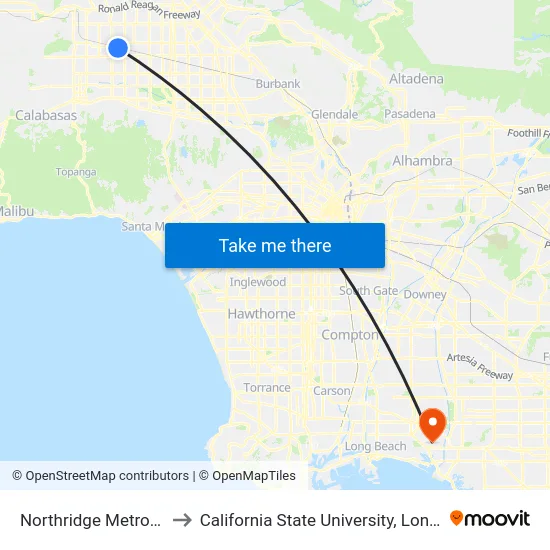 Northridge Metrolink Station to California State University, Long Beach (CSULB) map