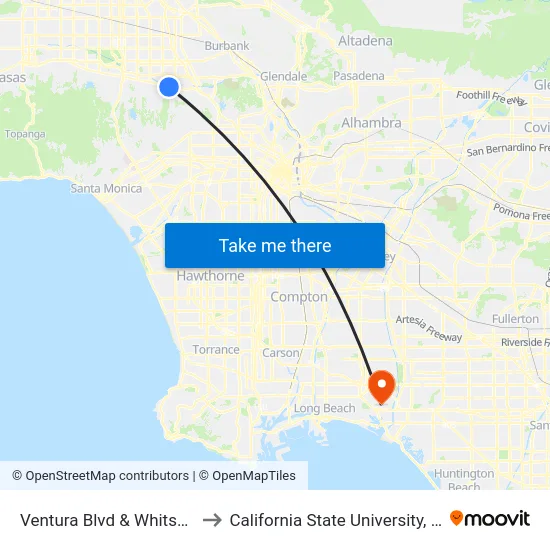 Ventura Blvd & Whitsett Ave Eastbound to California State University, Long Beach (CSULB) map