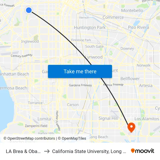 LA Brea & Obama Blvd to California State University, Long Beach (CSULB) map