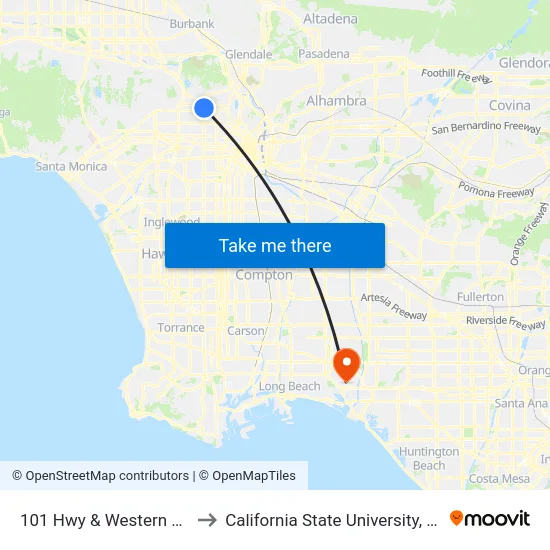 101 Hwy & Western Ave (Westbound) to California State University, Long Beach (CSULB) map