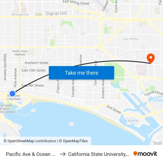 Pacific Ave & Ocean Blvd (Southbound) to California State University, Long Beach (CSULB) map