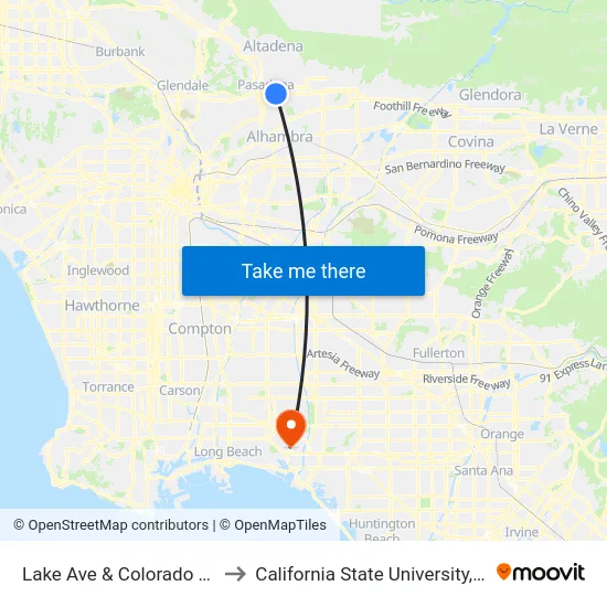 Lake Ave & Colorado Blvd (Southbound) to California State University, Long Beach (CSULB) map