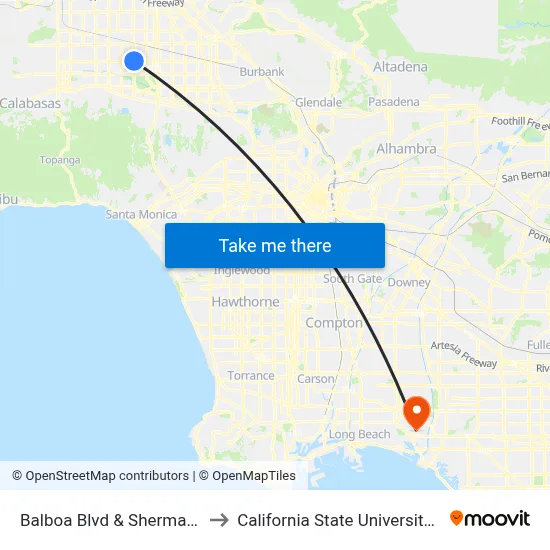Balboa Blvd & Sherman Way (Northbound) to California State University, Long Beach (CSULB) map