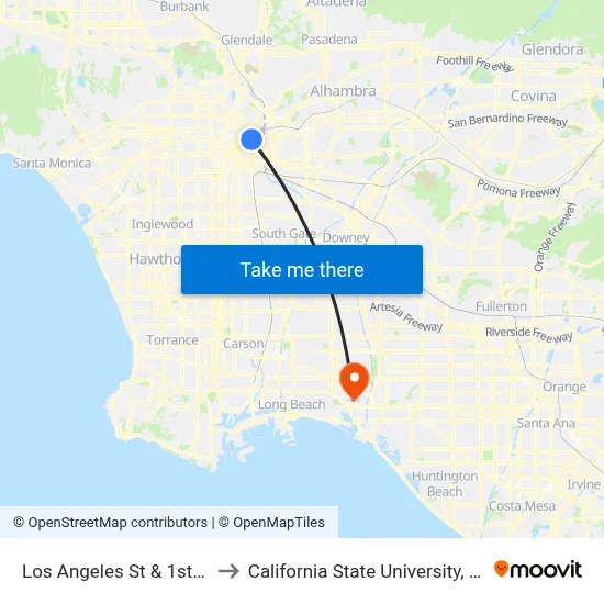 Los Angeles St & 1st St (Southbound) to California State University, Long Beach (CSULB) map
