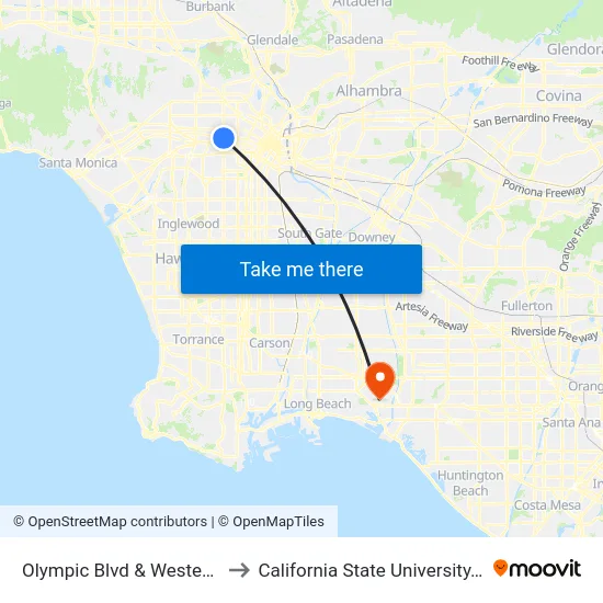 Olympic Blvd & Western Ave (Westbound) to California State University, Long Beach (CSULB) map