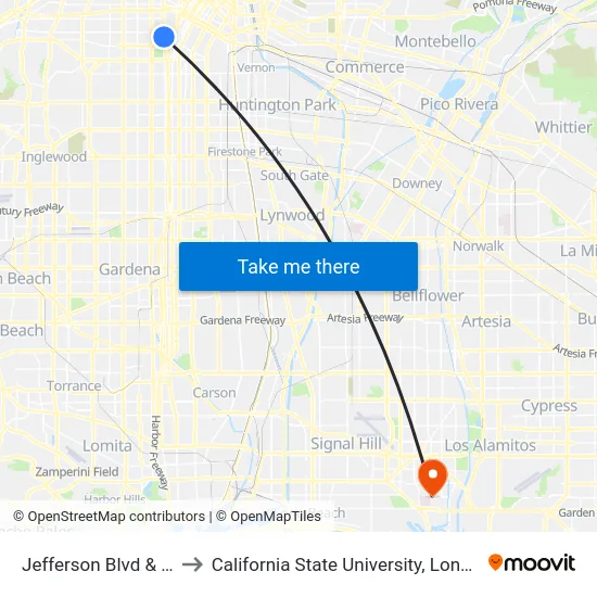 Jefferson Blvd & Hoover St to California State University, Long Beach (CSULB) map