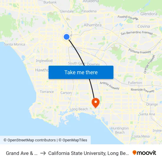Grand Ave & 1st St to California State University, Long Beach (CSULB) map