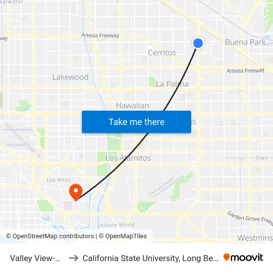 Valley View-Artesia to California State University, Long Beach (CSULB) map
