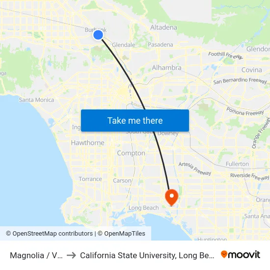 Magnolia / Victory to California State University, Long Beach (CSULB) map