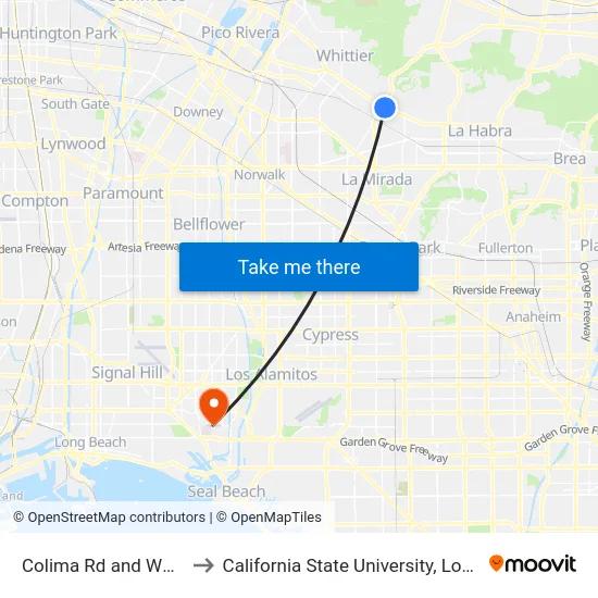 Colima Rd and Whittier Blvd N to California State University, Long Beach (CSULB) map