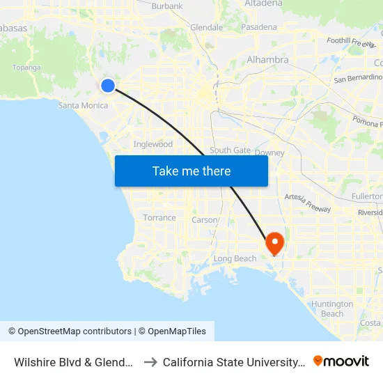 Wilshire Blvd & Glendon Ave (Eastbound) to California State University, Long Beach (CSULB) map