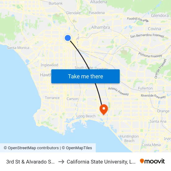 3rd St & Alvarado St (Westbound) to California State University, Long Beach (CSULB) map