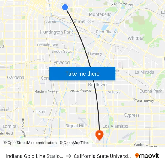 Indiana Gold Line Station (Northbound) (4305) to California State University, Long Beach (CSULB) map