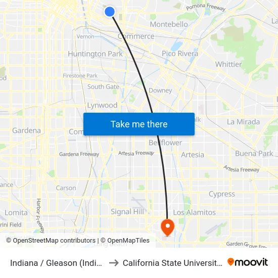 Indiana / Gleason (Indiana Gold Line Station) to California State University, Long Beach (CSULB) map