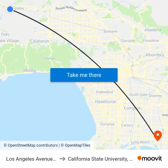 Los Angeles Avenue and First Street to California State University, Long Beach (CSULB) map