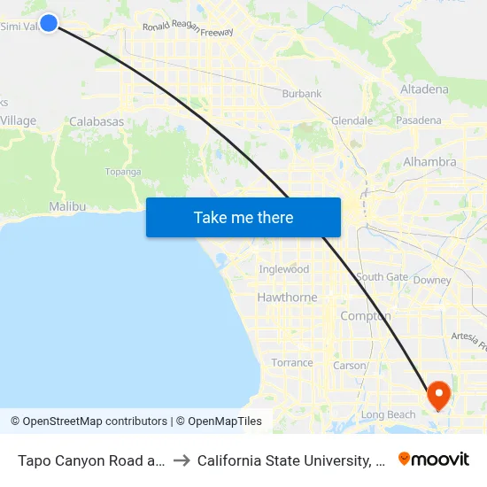 Tapo Canyon Road and 118 Freeway to California State University, Long Beach (CSULB) map