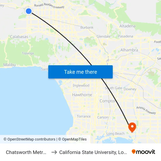 Chatsworth Metrolink Station to California State University, Long Beach (CSULB) map