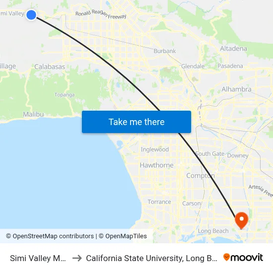 Simi Valley Metrolink to California State University, Long Beach (CSULB) map