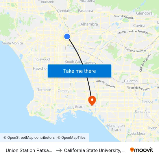 Union Station Patsaouras Bus Plaza to California State University, Long Beach (CSULB) map