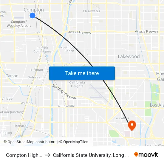 Compton High School to California State University, Long Beach (CSULB) map