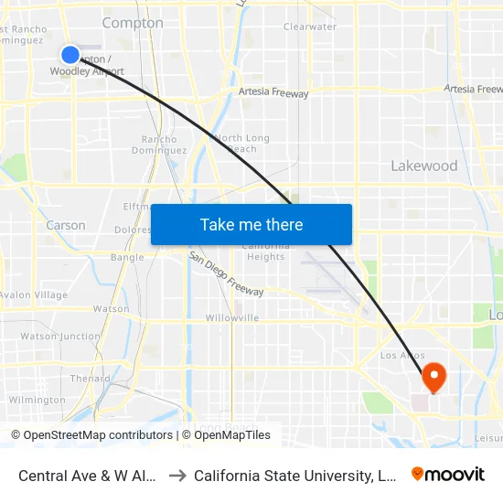 Central Ave & W Alondra Blvd SB to California State University, Long Beach (CSULB) map