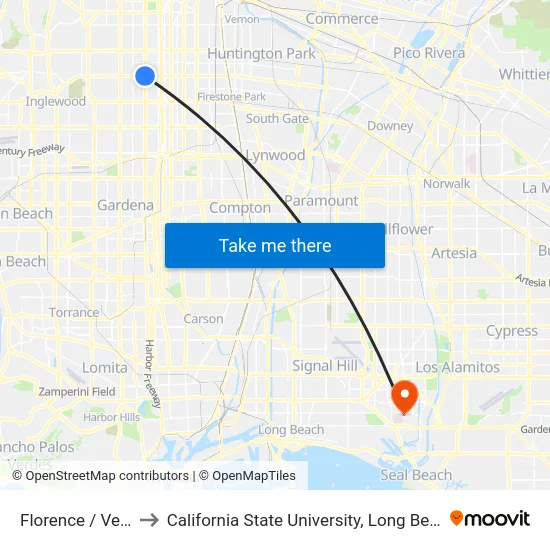 Florence / Vermont to California State University, Long Beach (CSULB) map