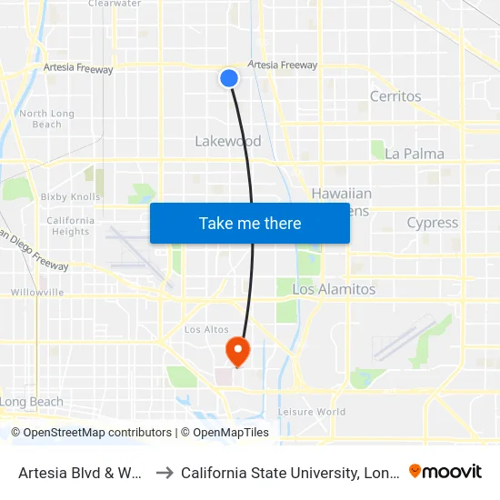 Artesia Blvd & Woodruff Ave to California State University, Long Beach (CSULB) map