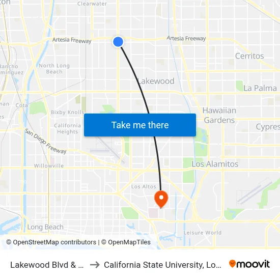 Lakewood Blvd & Artesia Blvd to California State University, Long Beach (CSULB) map