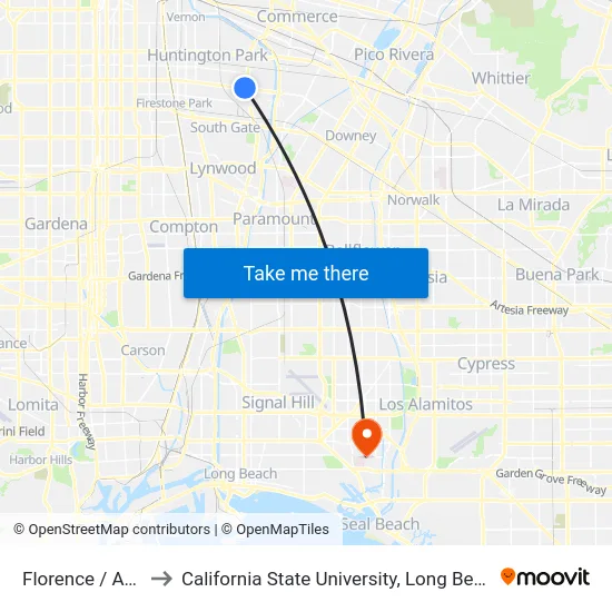 Florence / Atlantic to California State University, Long Beach (CSULB) map