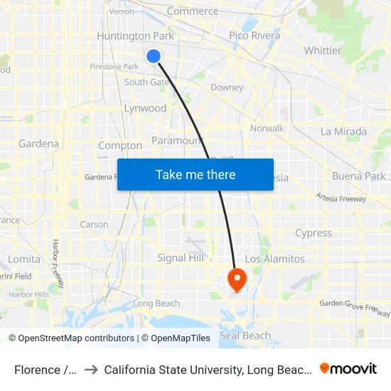 Florence / Otis to California State University, Long Beach (CSULB) map