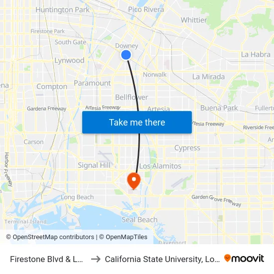 Firestone Blvd & Lakewood Blvd to California State University, Long Beach (CSULB) map