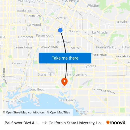 Bellflower Blvd & Imperial Hwy to California State University, Long Beach (CSULB) map