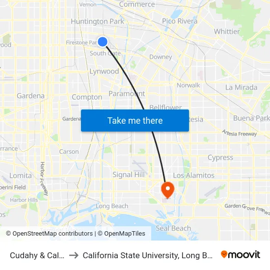 Cudahy & California to California State University, Long Beach (CSULB) map